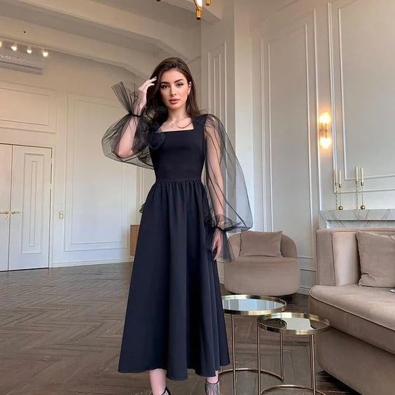 black net dress Black Net Long Sleeve Fitted Dress 26047