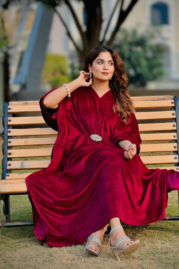 Mehroon Kaftan Velvet