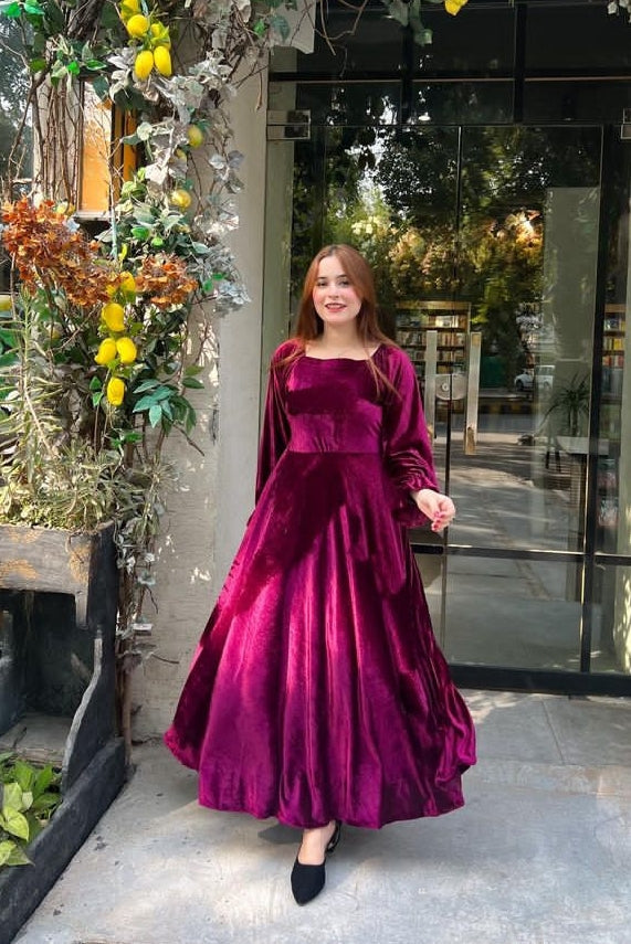 Mehroon Velvet Frock