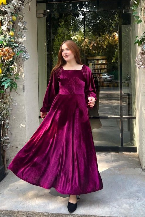 Mehroon Velvet Frock