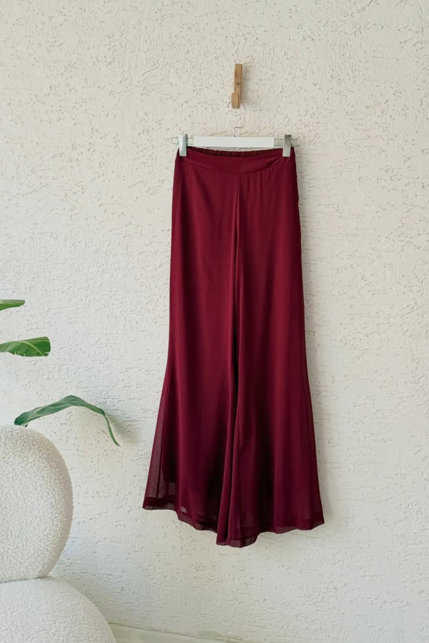 Maroon Chiffon Ruffle Co-Ord Set