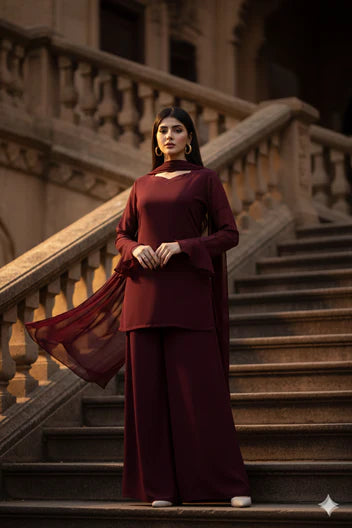Mehroon 3pcs Dress