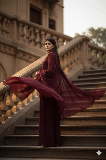 Mehroon 3pcs Dress