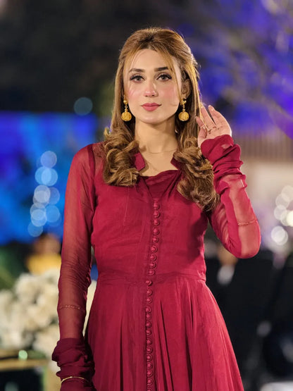 Mehroon Button Down Dress