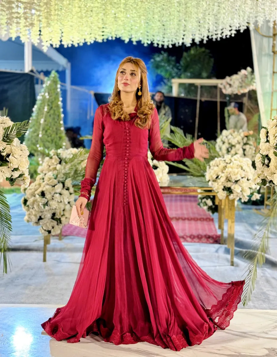Mehroon Button Down Dress