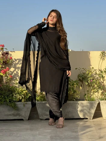 Black Plain 3pcs Dress
