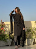 Black Plain 3pcs Dress