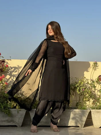Black Plain 3pcs Dress