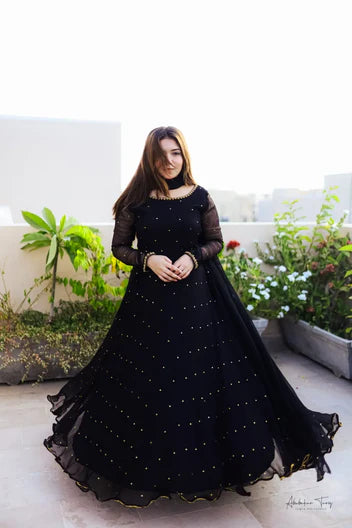 Black Hand Embellished Work With Dupatta