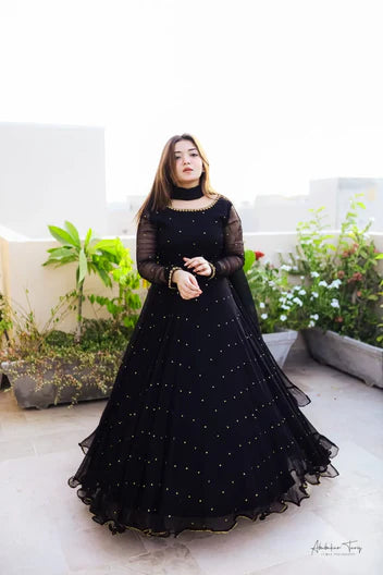 Black Hand Embellished Work With Dupatta