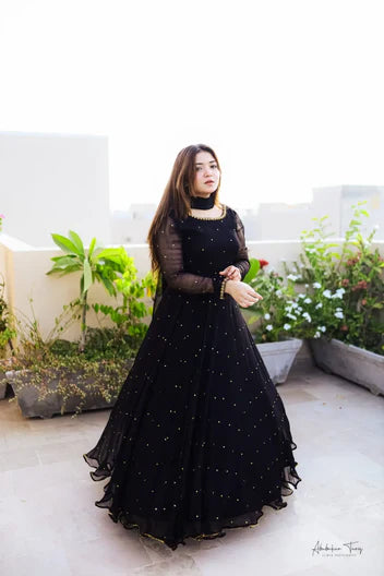 Black Hand Embellished Work With Dupatta