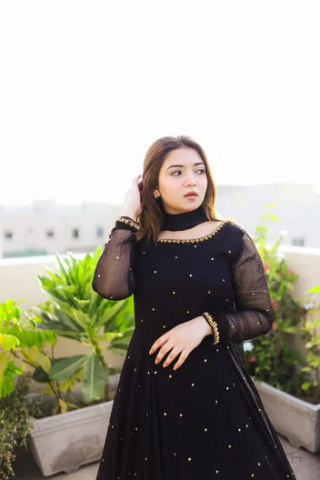 Black Hand Embellished Work With Dupatta