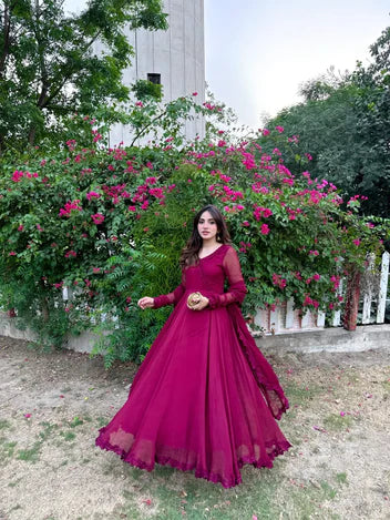 Mehroon Sea Flora Dress