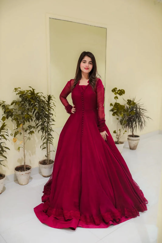 Mehroon Button Down Dress