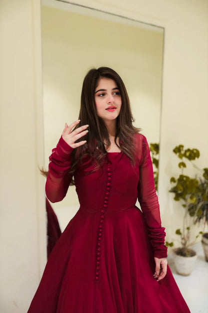 Mehroon Button Down Dress