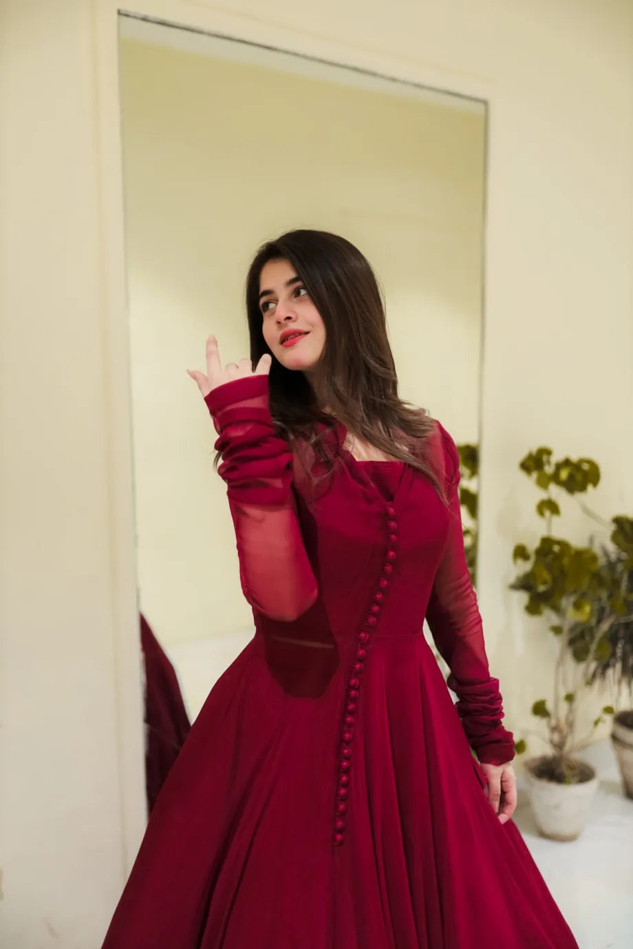 Mehroon Button Down Dress